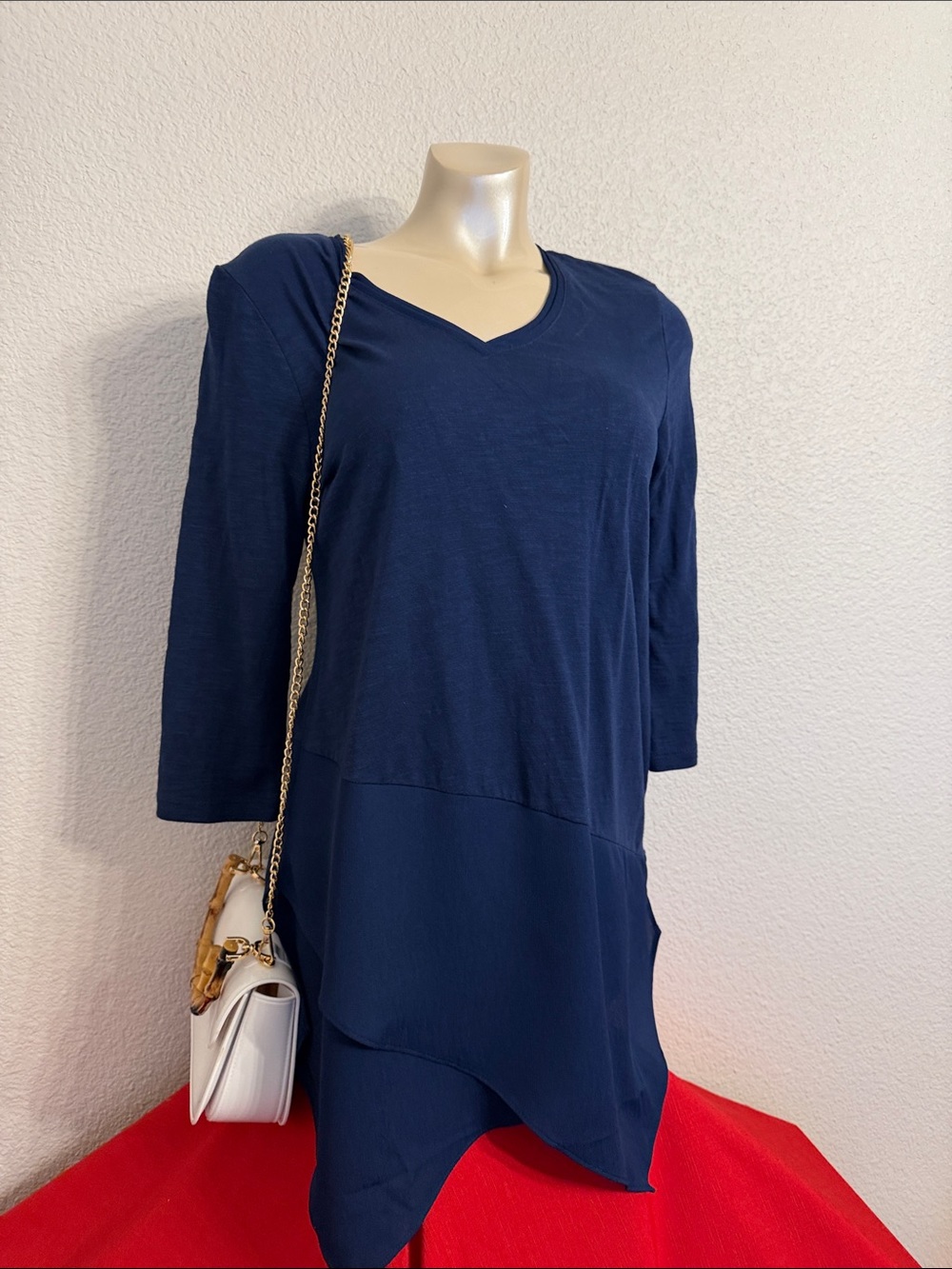 Chico's Navy V-Neck Asymmetrical Hem Tunic